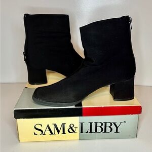Sam & Libby Black Heeled Boots with Block Heel Y2K